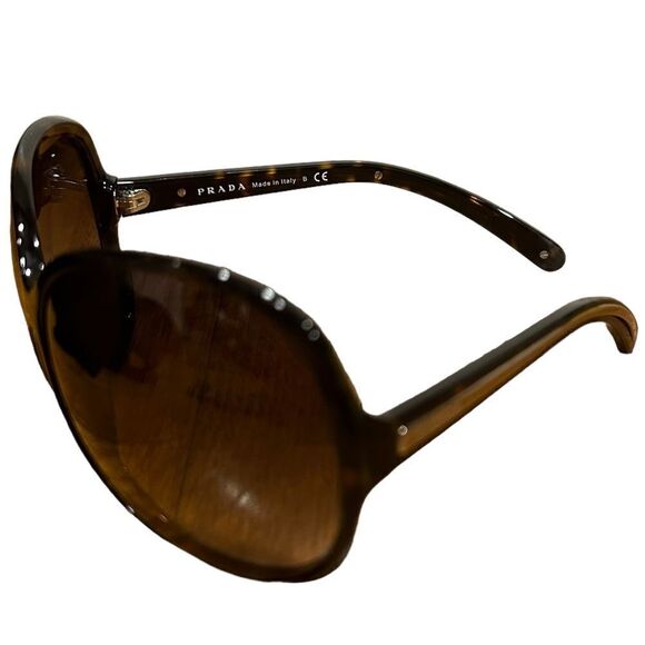 PRADA Oversized Designer Sunglasses Brown Rectangle SPR 19I 2AU-6S1 Tortoise - Picture 4 of 14